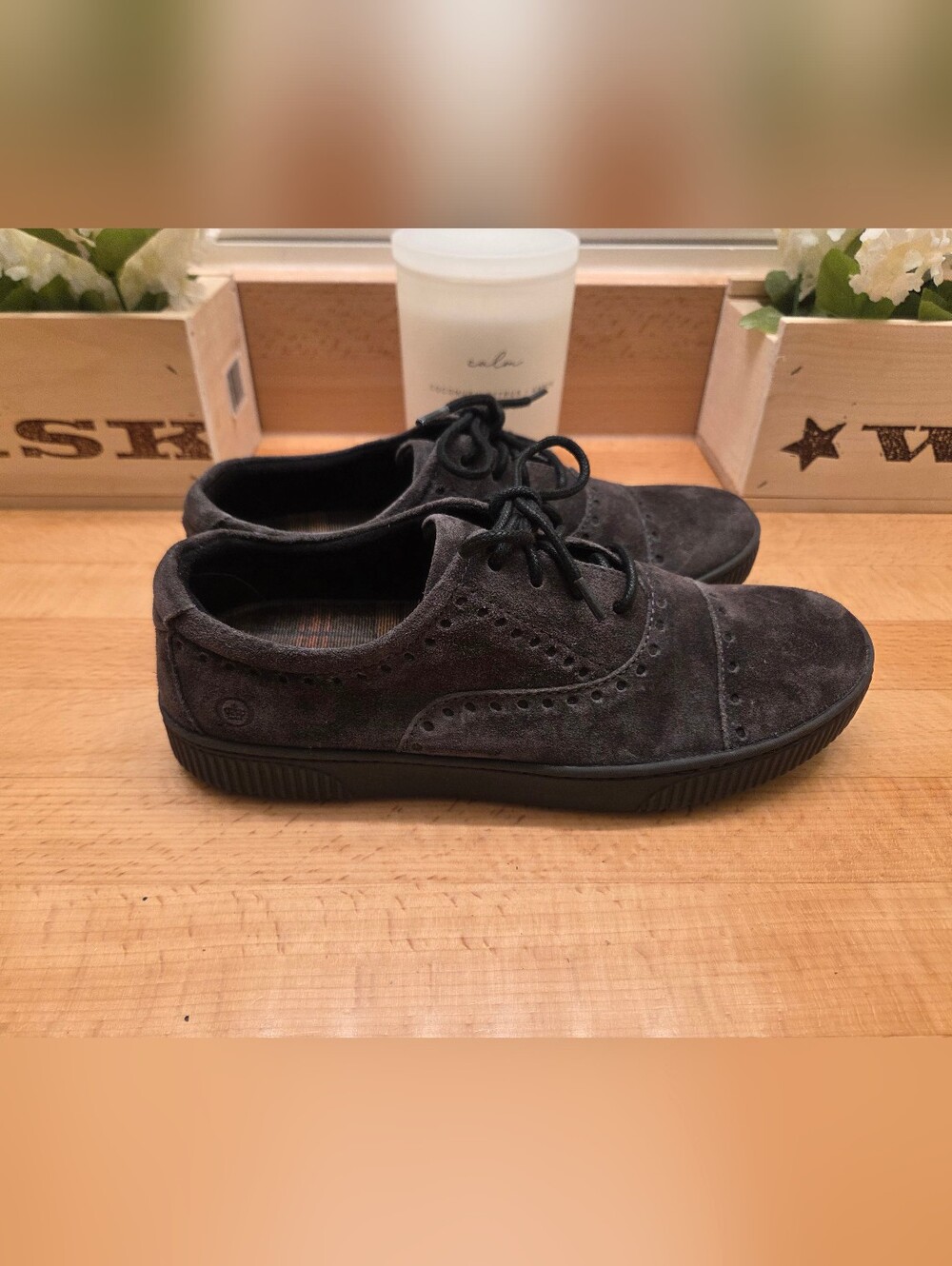Børn Cymbal Suede Sneakers Charcoal Grey Color Brogue Detail Womens Sz 8